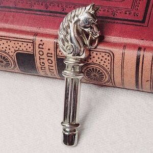 Horse Head Pin Vintage Brooch Silver Tone 3"